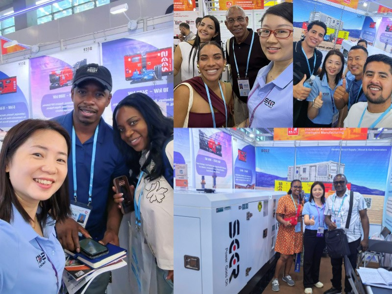 Visitors and SEER POWER generator sets at the Canton Fair.