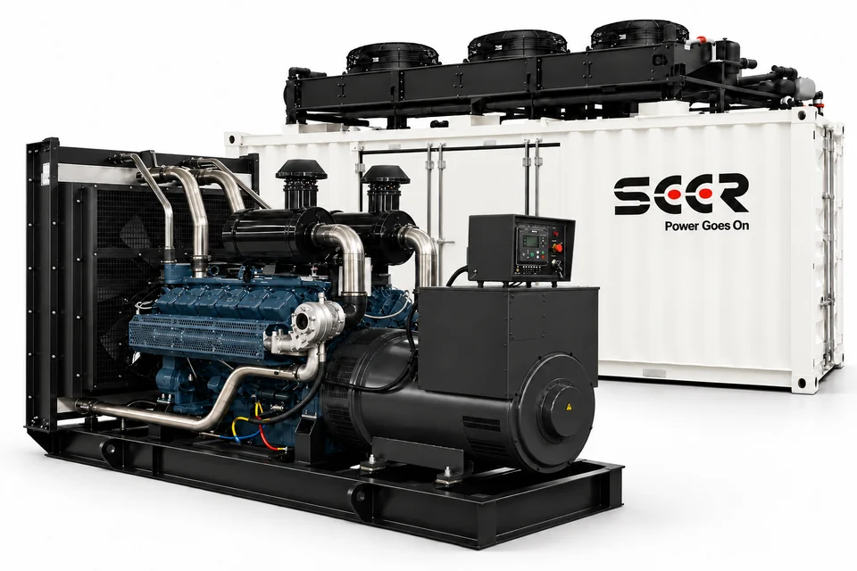 750–1,250 kVA open-frame diesel generator and SEER containerized generator