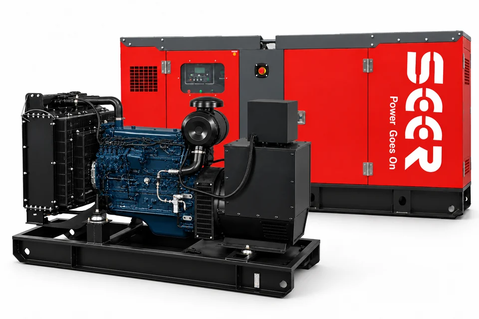 30–125 kVA open diesel generator with SEER sound-attenuated enclosure