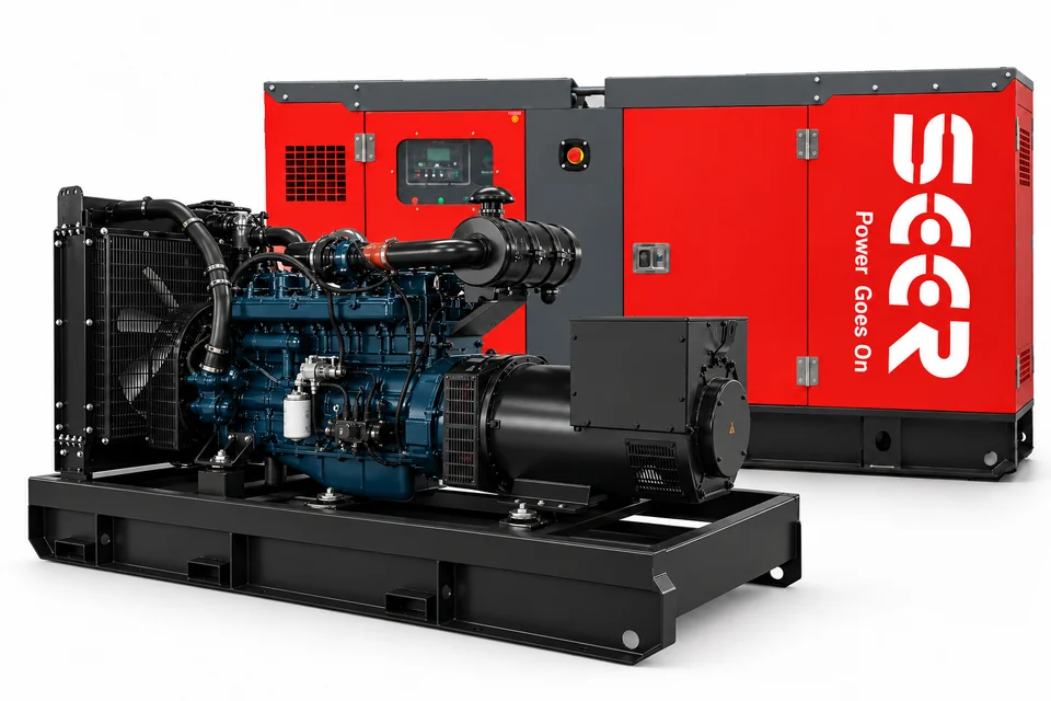 125–375 kVA open diesel generator with SEER sound-attenuated enclosure