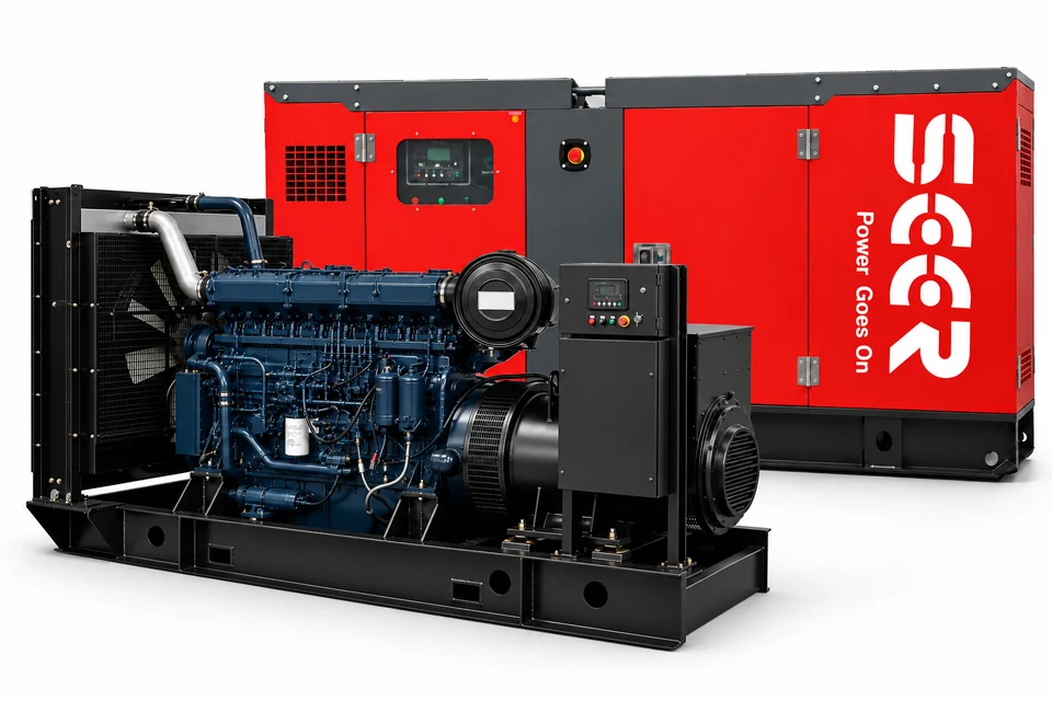 375–750 kVA open diesel generator with SEER sound-attenuated enclosure