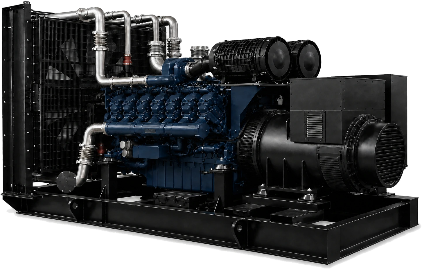 Open industrial generator set presented for configuration review