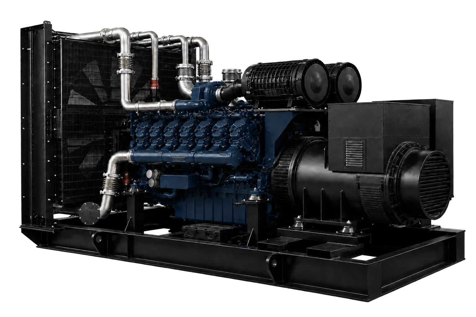 1,875+ kVA open diesel generator set, three-quarter view