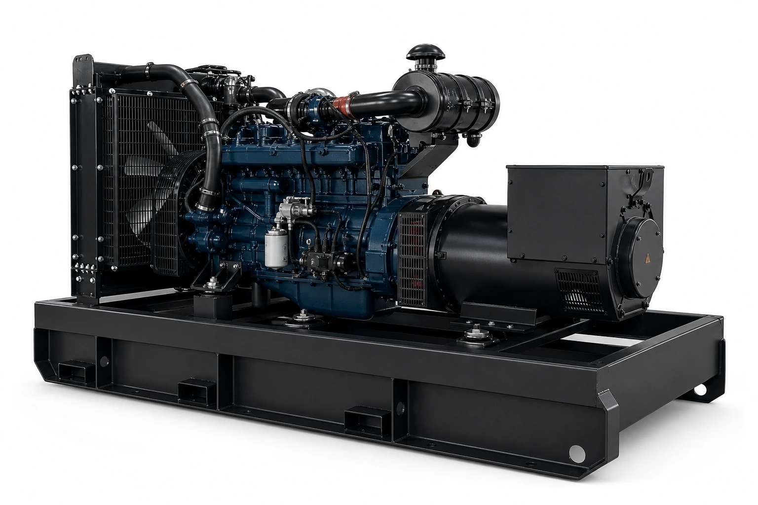 125–375 kVA open diesel generator set, three-quarter view