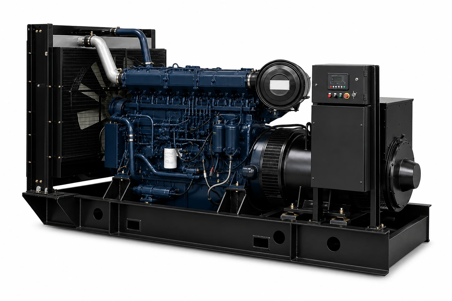 375–750 kVA open diesel generator set, three-quarter view