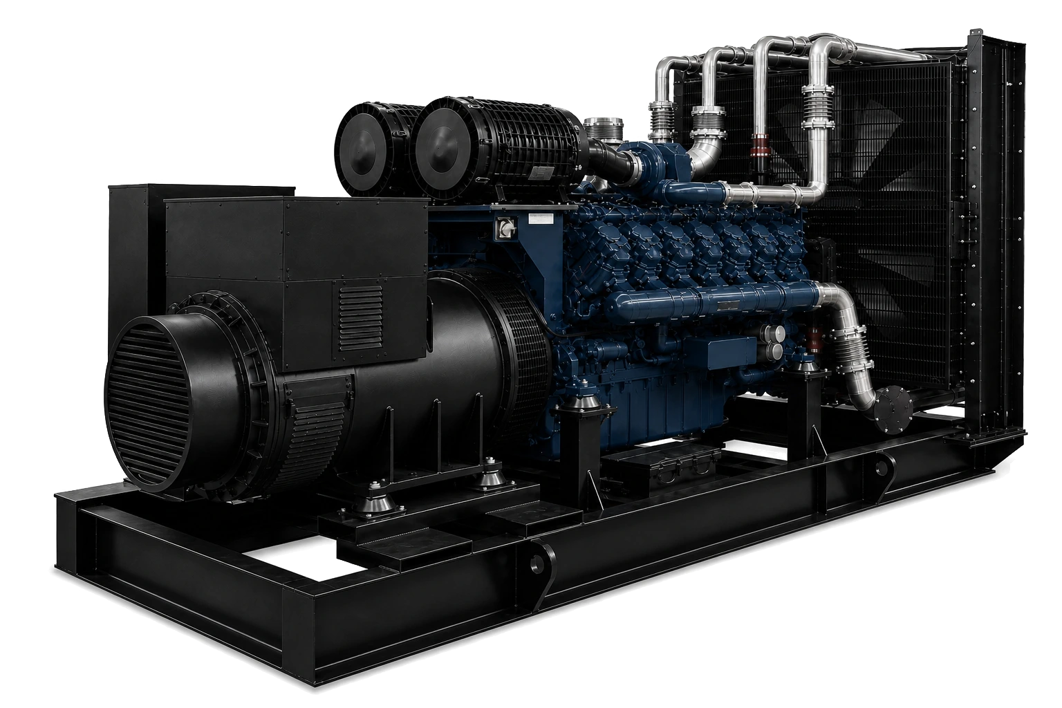 1,875+ kVA open diesel generator set from the alternator and output end