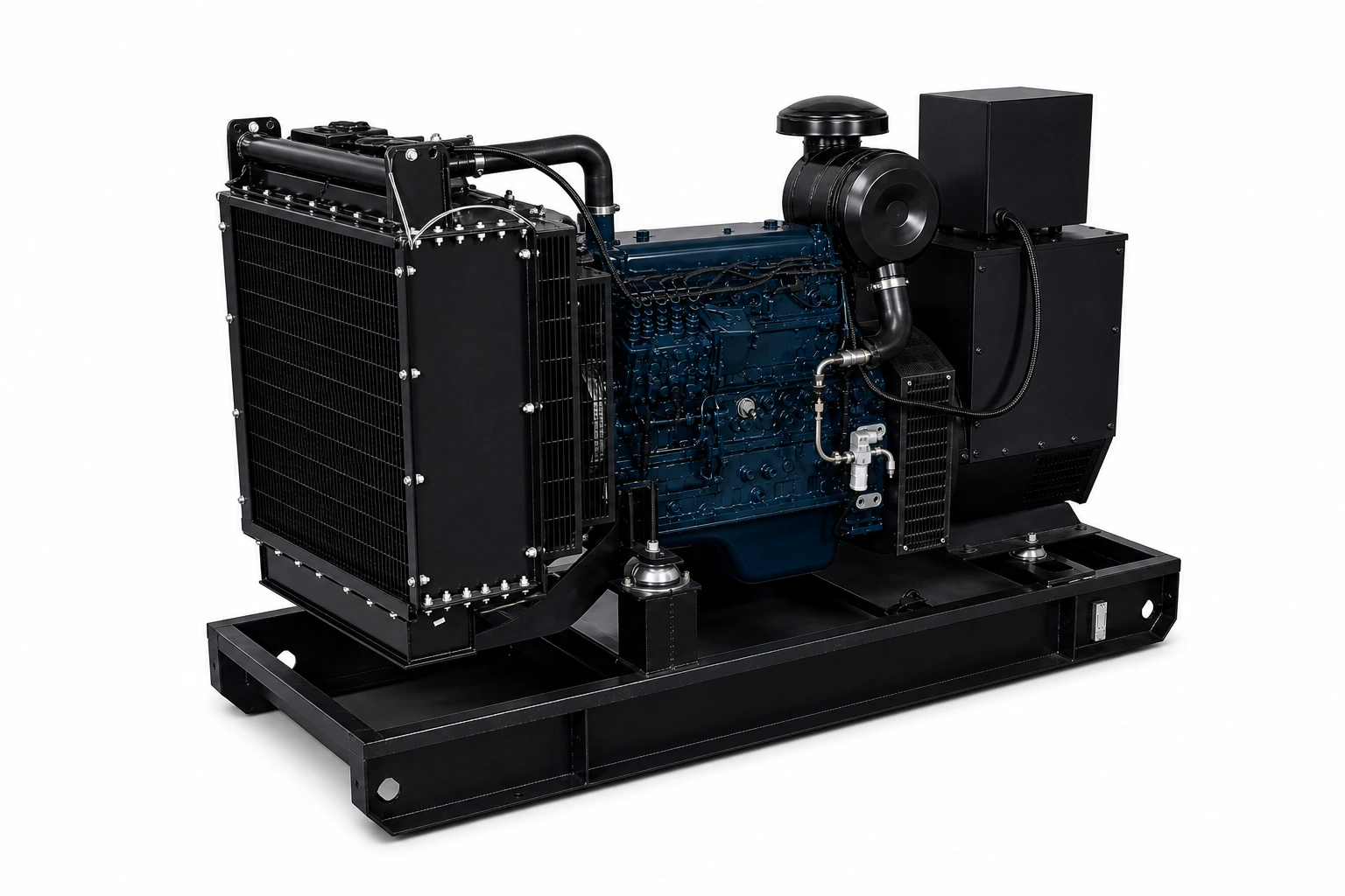 30–125 kVA open diesel generator set from the radiator end
