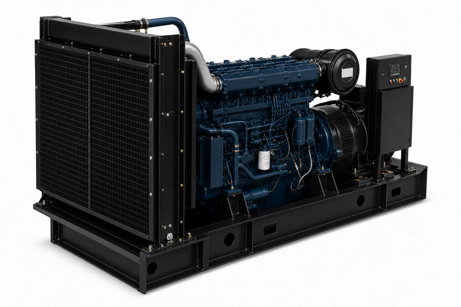 375–750 kVA open diesel generator set from the radiator end