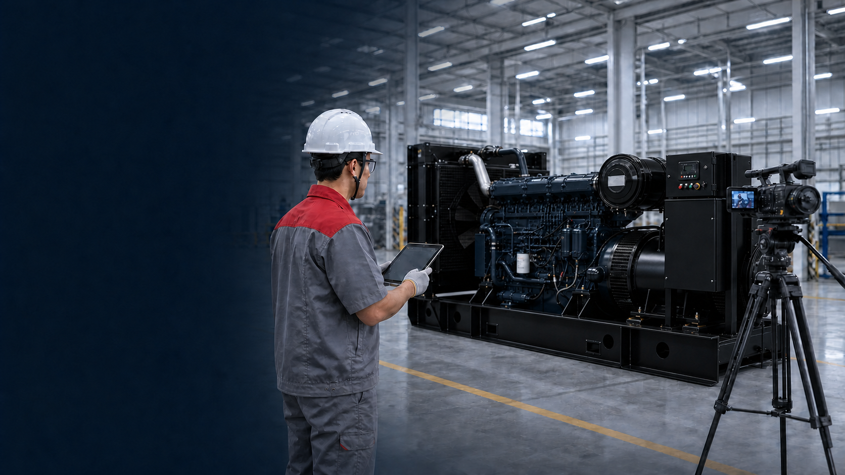 Remote buyer viewing a technician demonstrate a generator set by live video