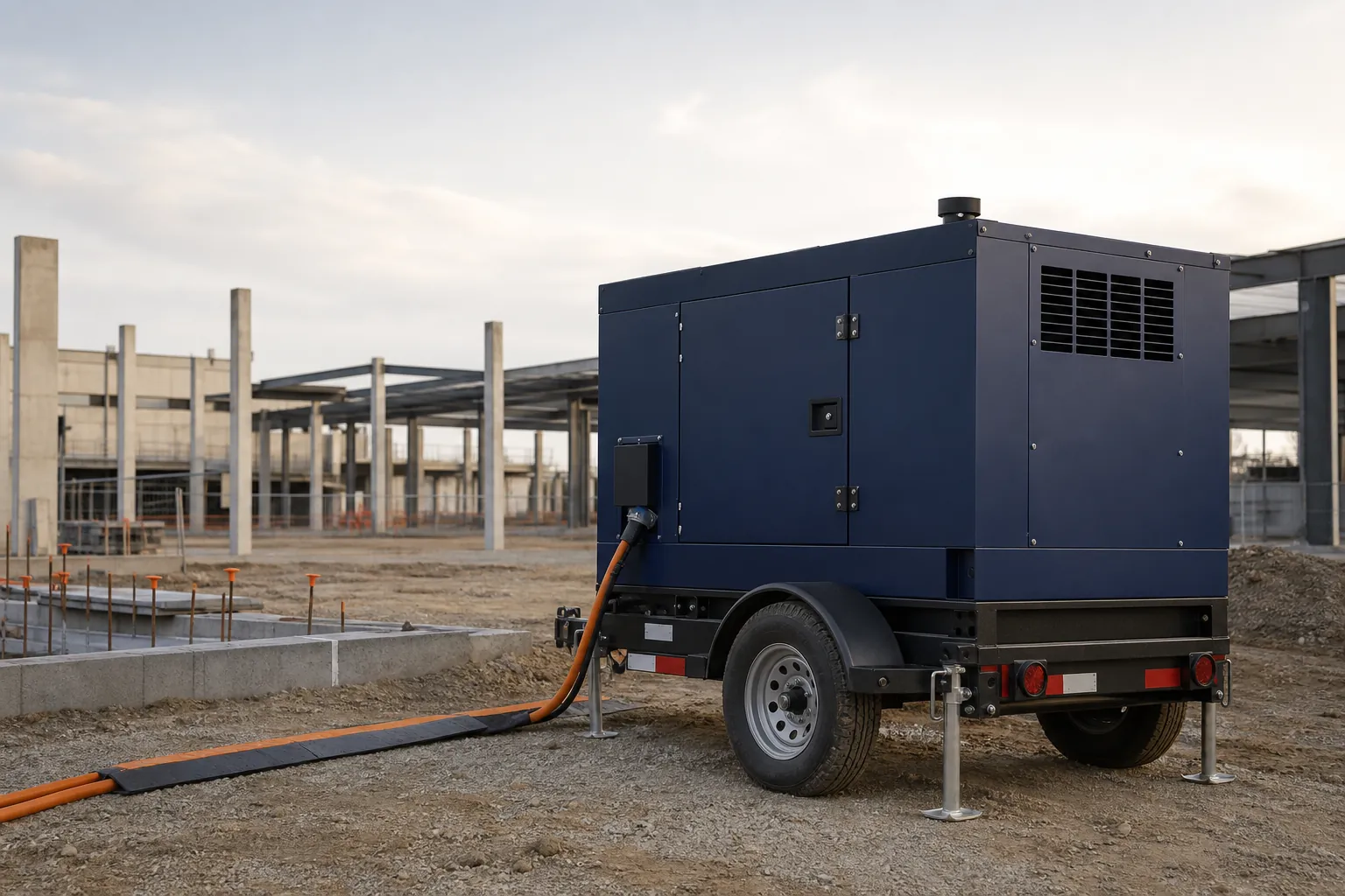 Open diesel generator set in a factory warehouse