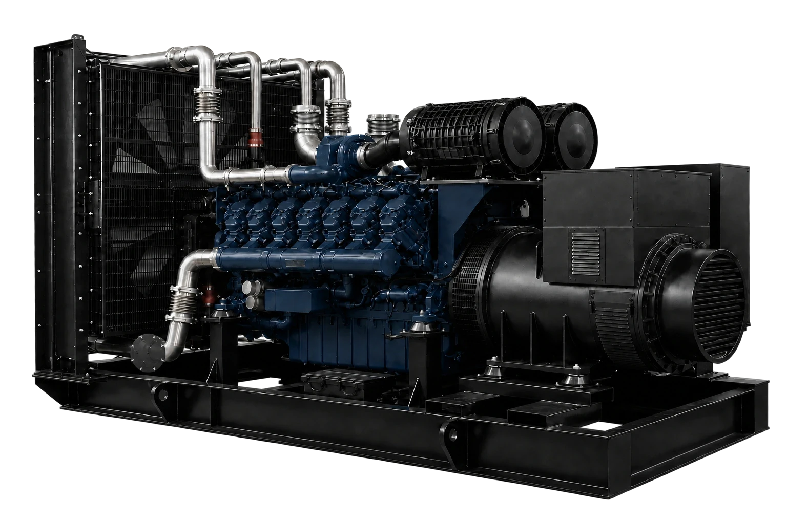 1,875+ kVA open diesel generator set, three-quarter view